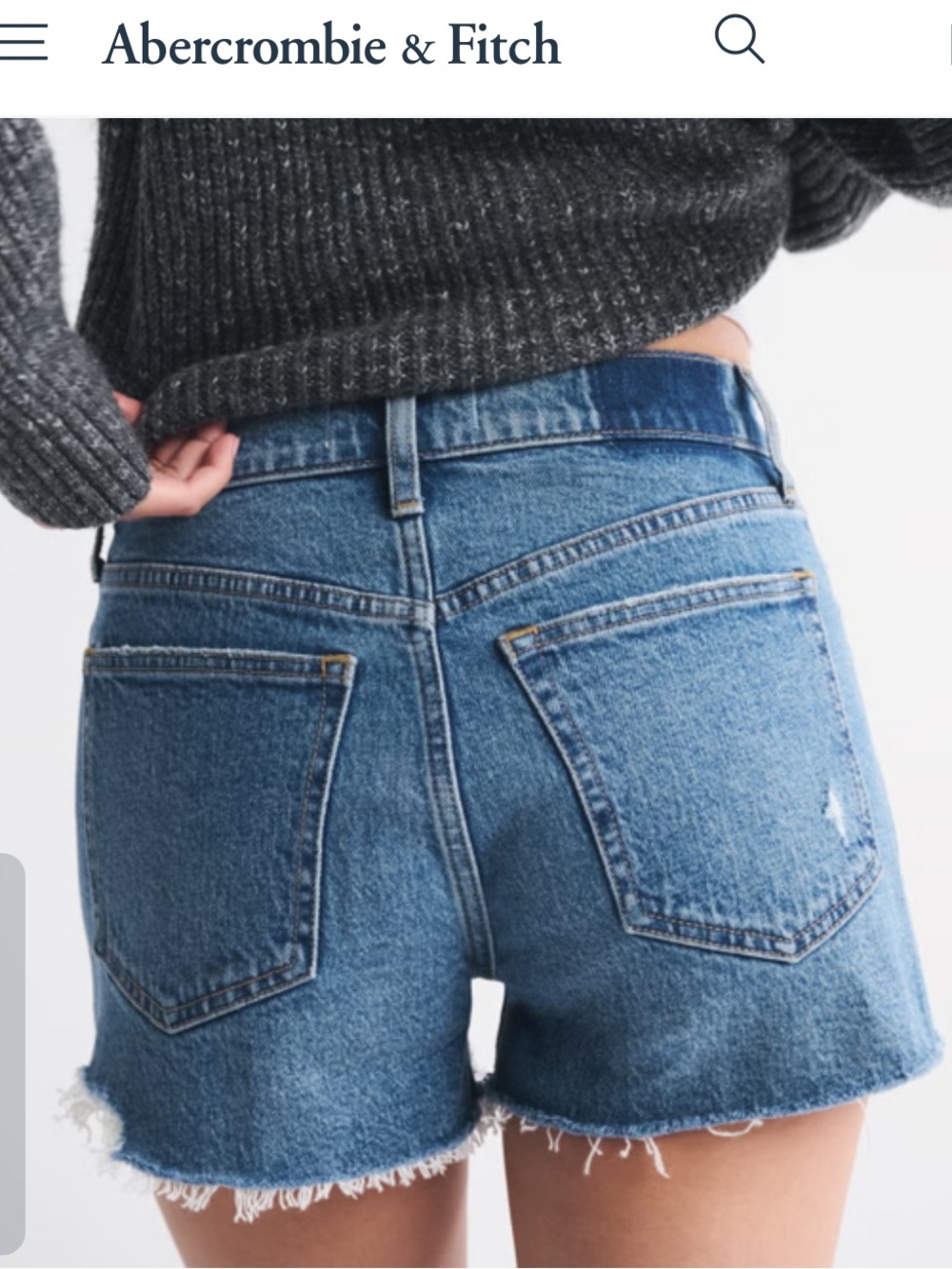 Abercrombie & Fitch The Mom Short High-Rise Frayed Hem Denim Shorts - Blue